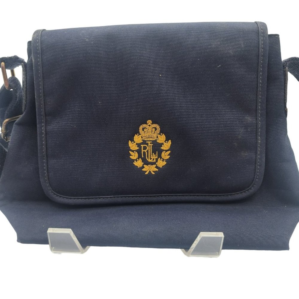 Vintage Ralph Lauren Navy Blue Fabric Shoulder Handbag